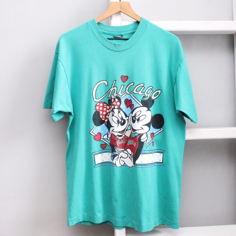 Mickey Minnie Mouse Chicago Bulls Vintage Disney Screenprint T-Shirt Size XL​
